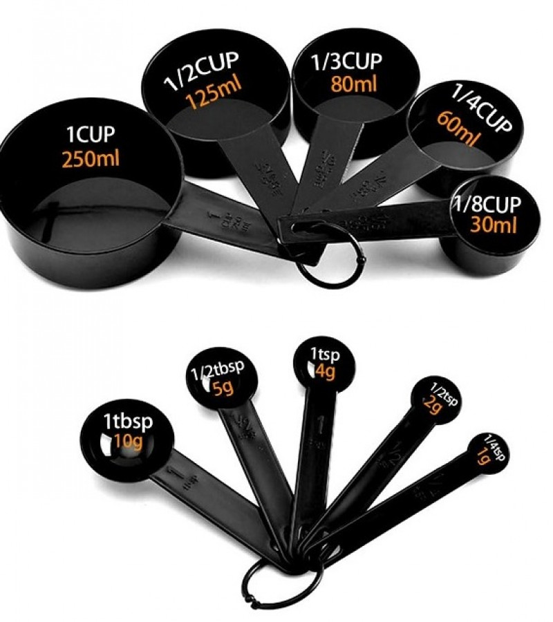 10pcs Plastic Measuring Cup and Spoon Set Black