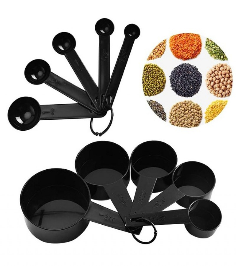 10pcs Plastic Measuring Cup and Spoon Set Black