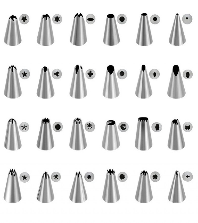 24 Piece Piping Tips Set with Storage Box Stainless Steel Nozzles