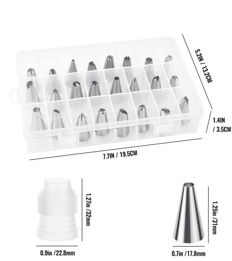 24 Piece Piping Tips Set with Storage Box Stainless Steel Nozzles