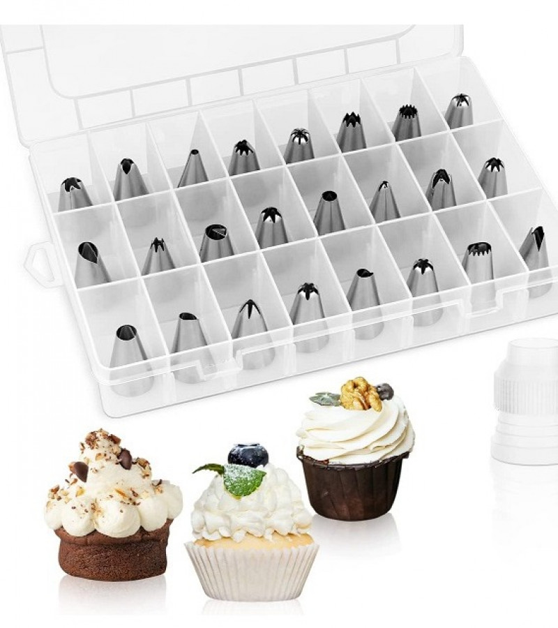 24 Piece Piping Tips Set with Storage Box Stainless Steel Nozzles