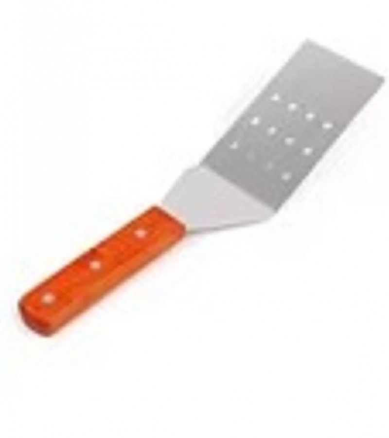 2pcs Set Cooking Spatula with Wooden Handle Grill Turner Stainless Steel Metal Scraper