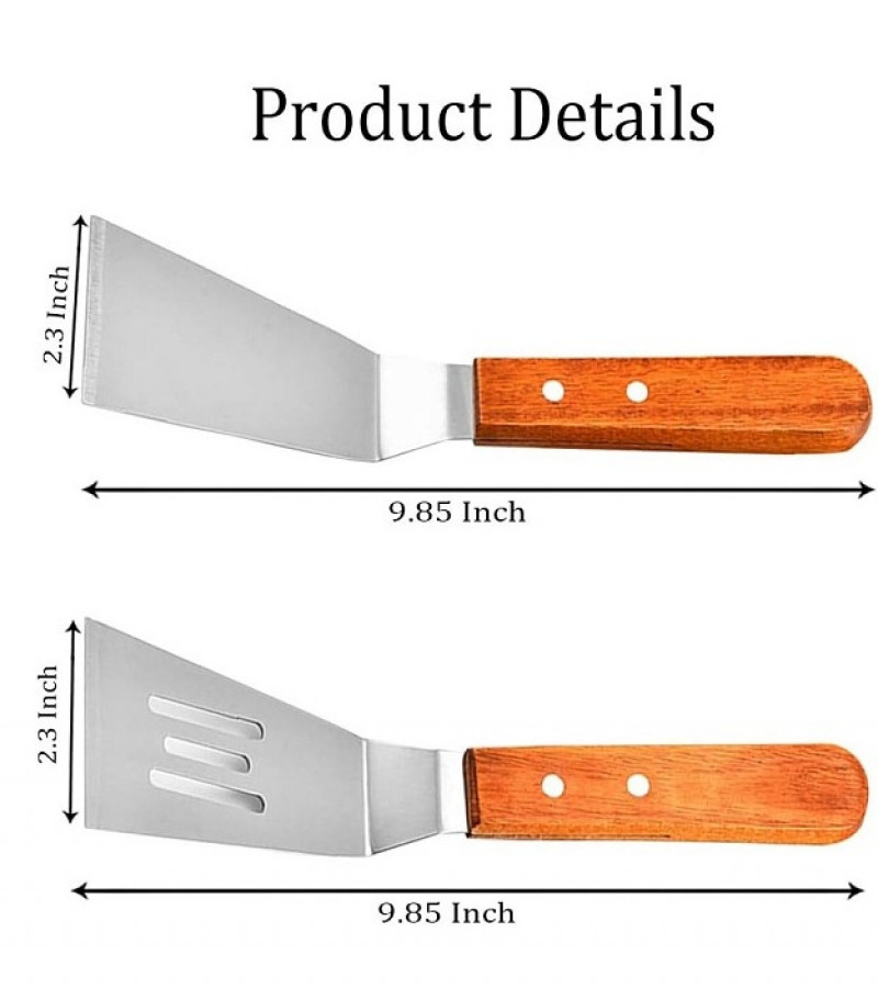 2pcs Set Slotted Fish Spatula Griddle Scraper and Pancake Flipper or Hamburger Turner