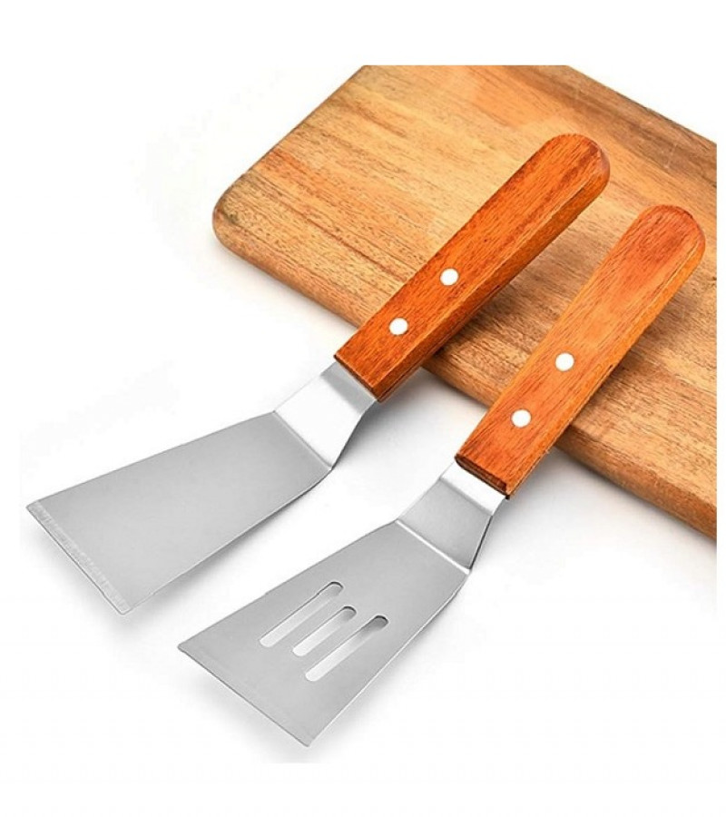 2pcs Set Slotted Fish Spatula Griddle Scraper and Pancake Flipper or Hamburger Turner