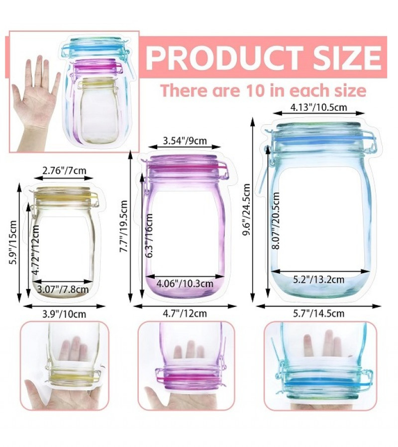 3pcs Clear Plastic Waterproof Double Bag Reusable Mason Jar Bottle Bag