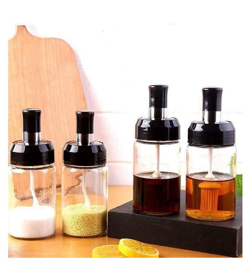3pcs Spice Seasoning Jars with Spoon,Hony & Brush Glass Bottle