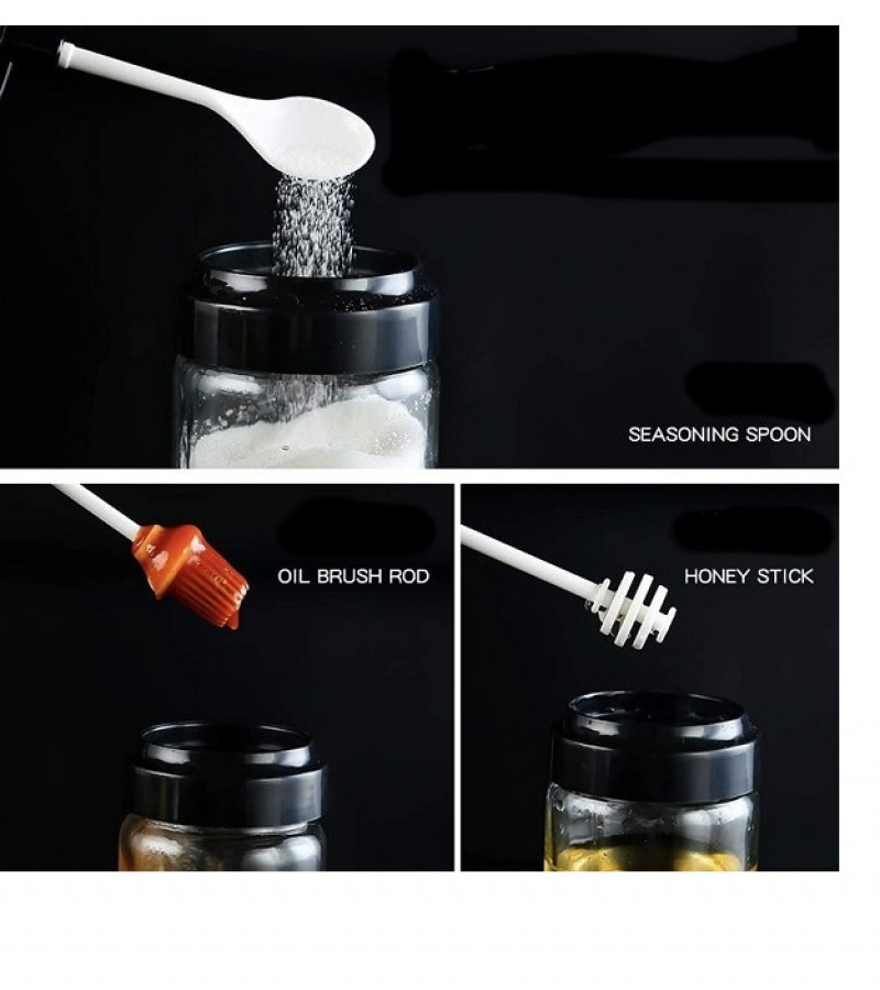 3pcs Spice Seasoning Jars with Spoon,Hony & Brush Glass Bottle