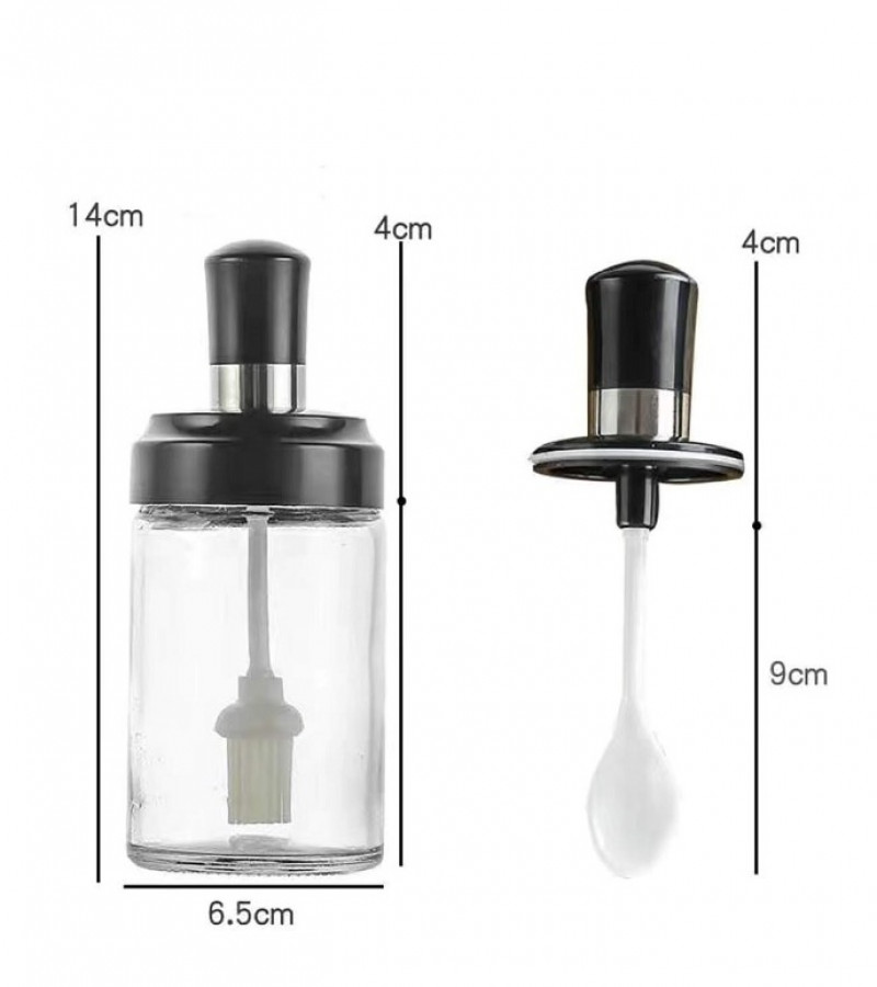 3pcs Spice Seasoning Jars with Spoon,Hony & Brush Glass Bottle
