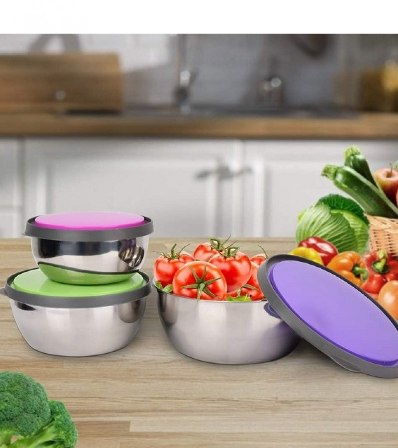 3Pcs Stainless Steel Bowl Set with Lid Food Storage Container