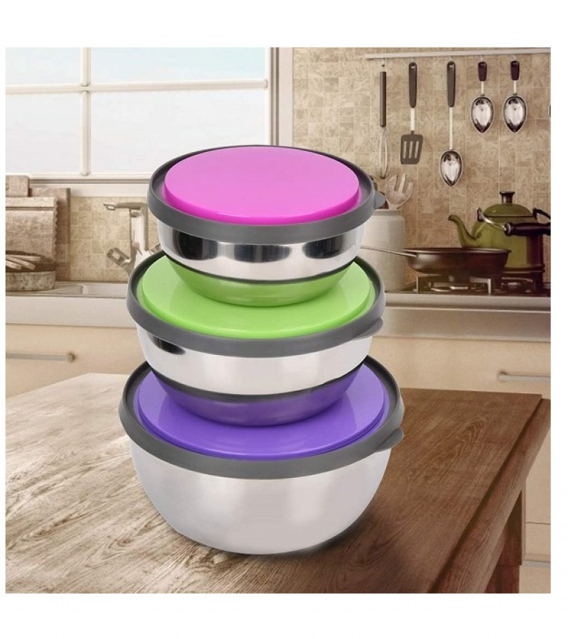 3Pcs Stainless Steel Bowl Set with Lid Food Storage Container