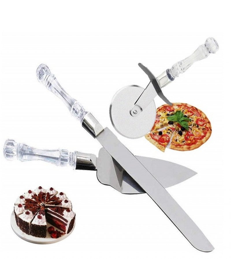 3pcs Stainless Steel Cake Knife Server Set and Pizza Cutter