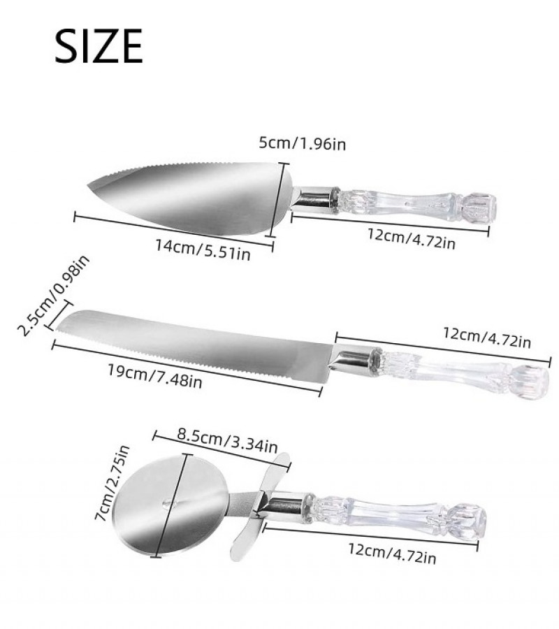 3pcs Stainless Steel Cake Knife Server Set and Pizza Cutter