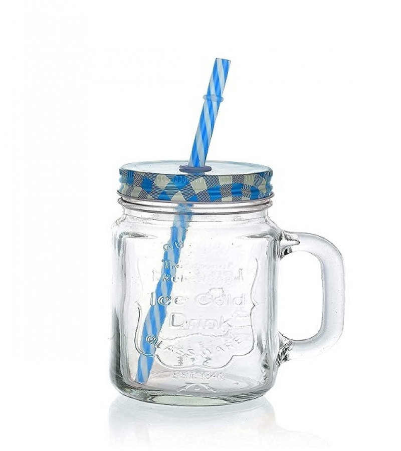 4pcs Mason Glass Jar with Reusable Straw Fruit Juices 450 ml