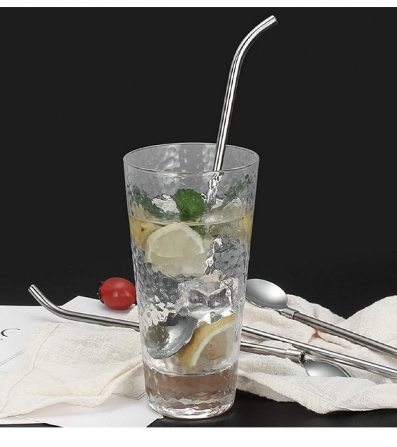 4pcs Stirring Spoon & Drinking Straw Metal Stainless Steel