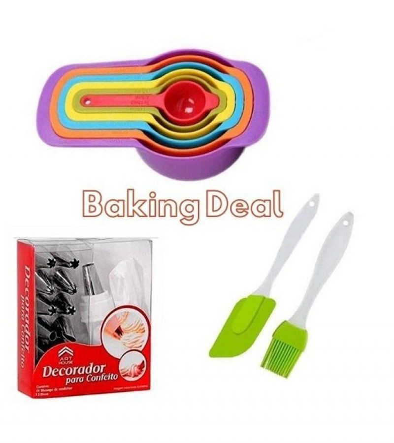 Best Baking Deal 6pcsMeasuring Spoons Set +12pcs Cake Decorating set+ Silicone Brush Spatula Set