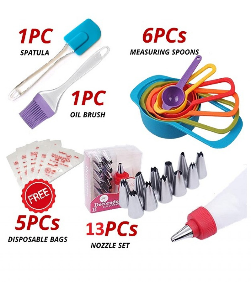 Best Cake Baking Deal Decorating Cake Nozzle Set Silicon Spatula Oil Brush and Measuring Spoons