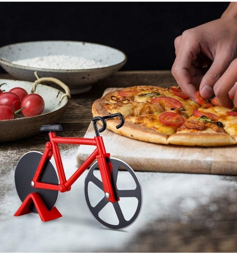 Bicycle Pizza Cutter Non-stick Dual Stainless Steel Cutting Wheels