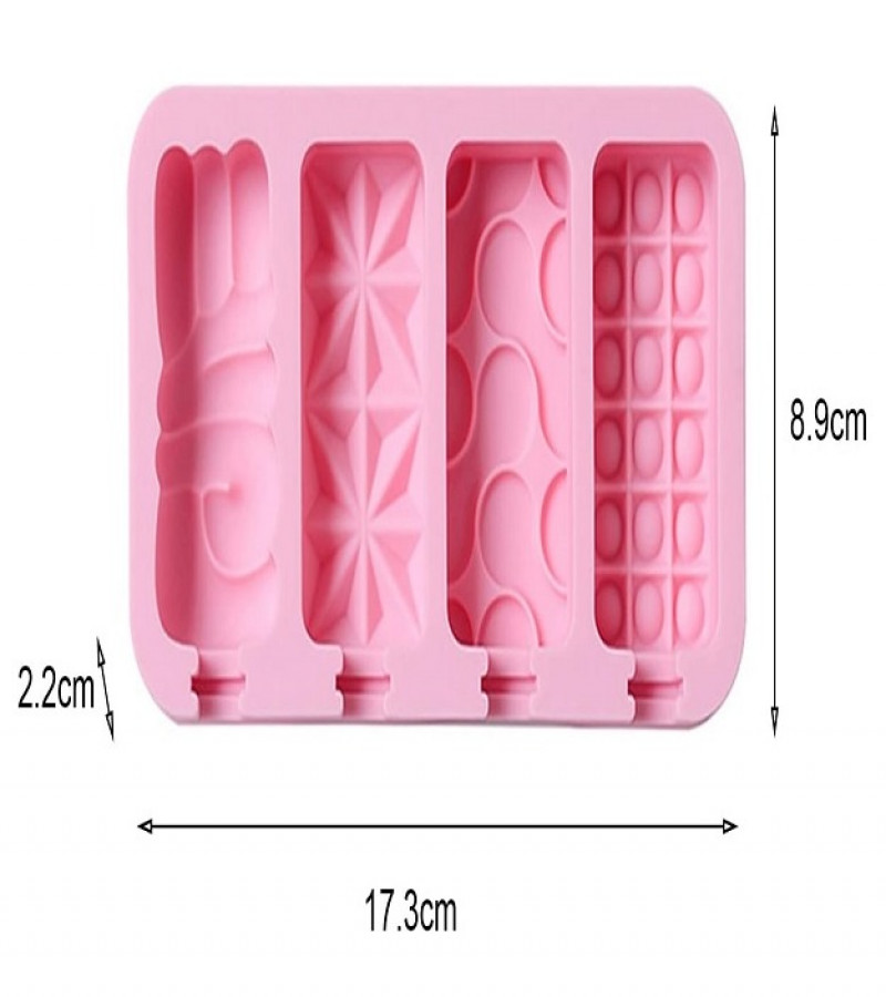 Non-stick Ice Cream Mold with 4 Grids Multi Pattern Pop-sicle Tray Mould