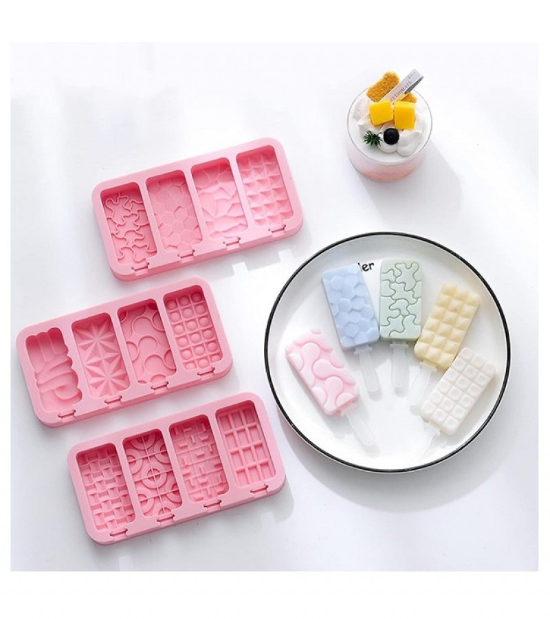 Non-stick Ice Cream Mold with 4 Grids Multi Pattern Pop-sicle Tray Mould