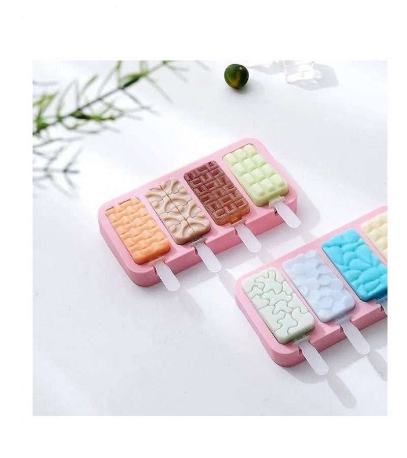 Non-stick Ice Cream Mold with 4 Grids Multi Pattern Pop-sicle Tray Mould