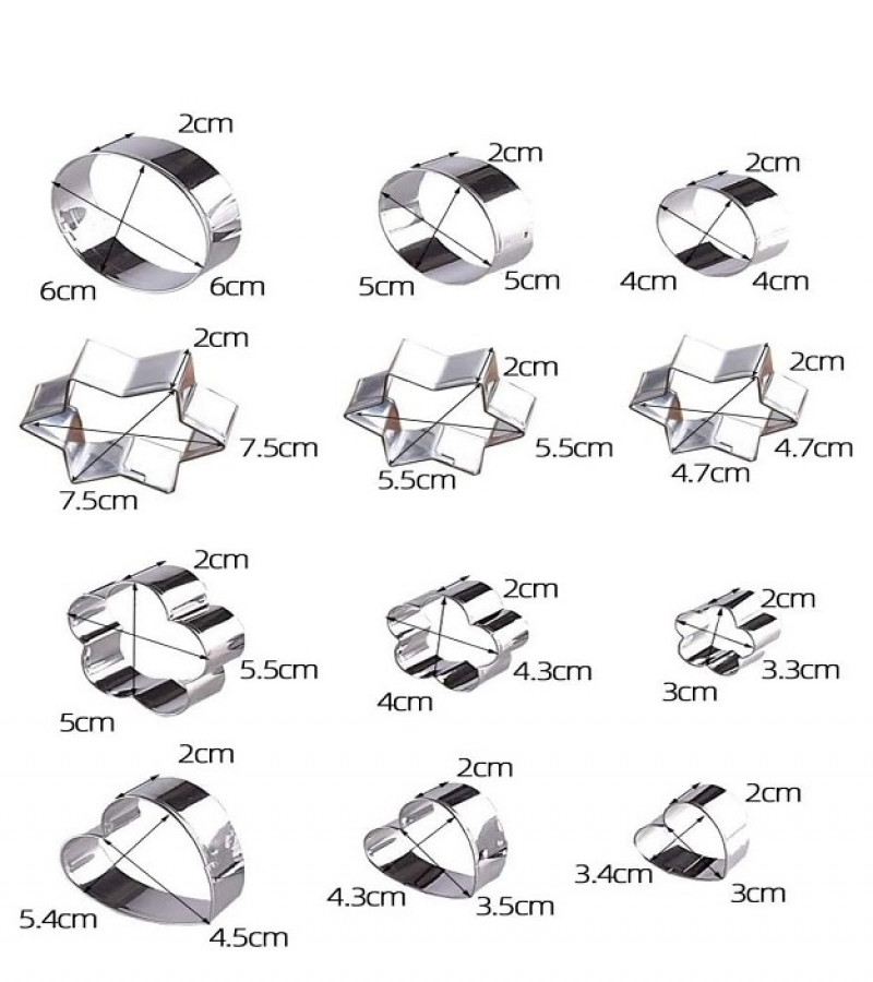 Set of 12 Cookie Cutters for Biscuits Bread Cakes