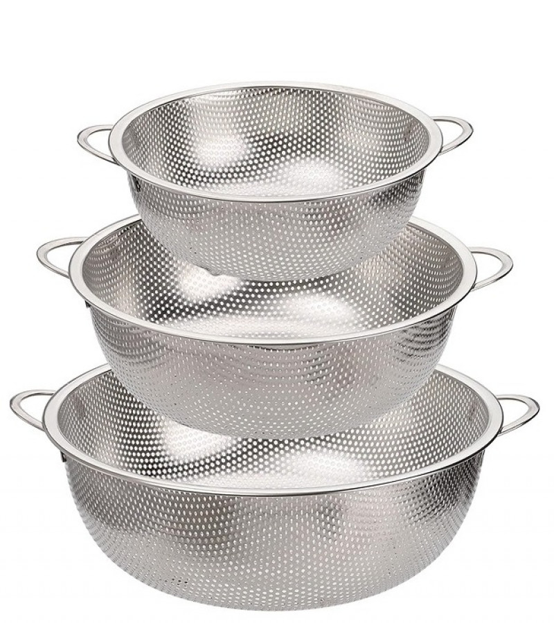 Set of 3 Strainer Fruit Drain Rice Mesh Sifter Colander Food Basket