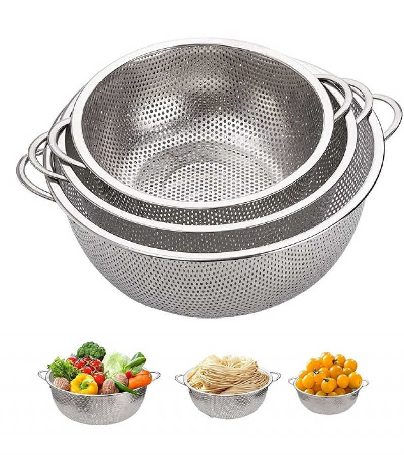 Set of 3 Strainer Fruit Drain Rice Mesh Sifter Colander Food Basket