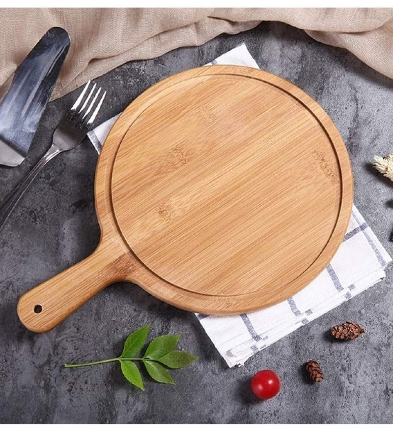 Wooden Pizza Board with Handle Round Baking Tray Pizza Stone Cutting Board Platter